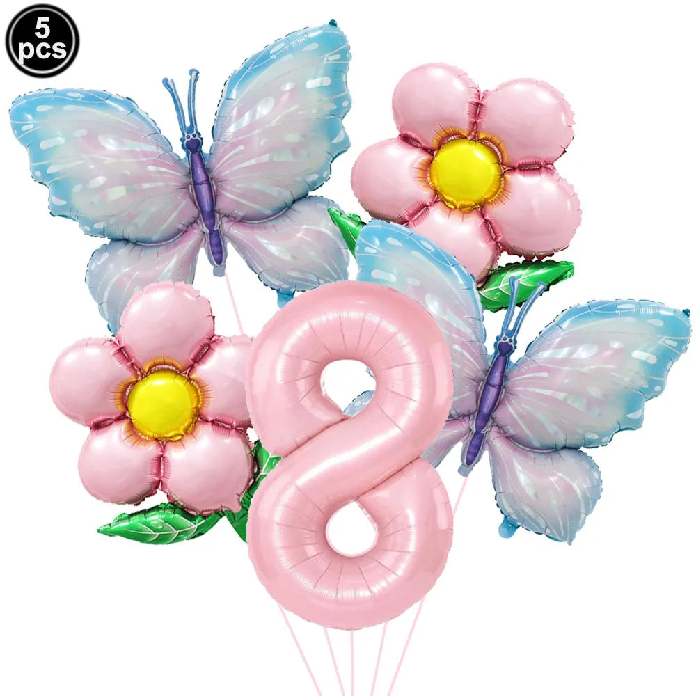 Pink Butterfly Foil Balloons – 5th Birthday & Party Décor