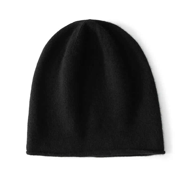 100% Cashmere Winter Beanie – Warm Slouchy Knit Hat Cashmere Knit Beanie Babs black
