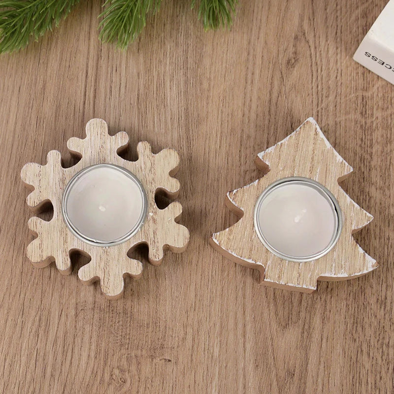 Christmas Wooden Candle Holder – Snowflake Xmas Tree Décor Wooden Candle Holder Babs