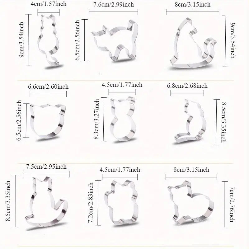 9-Piece Kitten Cat Cookie Cutter Set – Stainless Steel Molds Cookie Cutter Set Babs