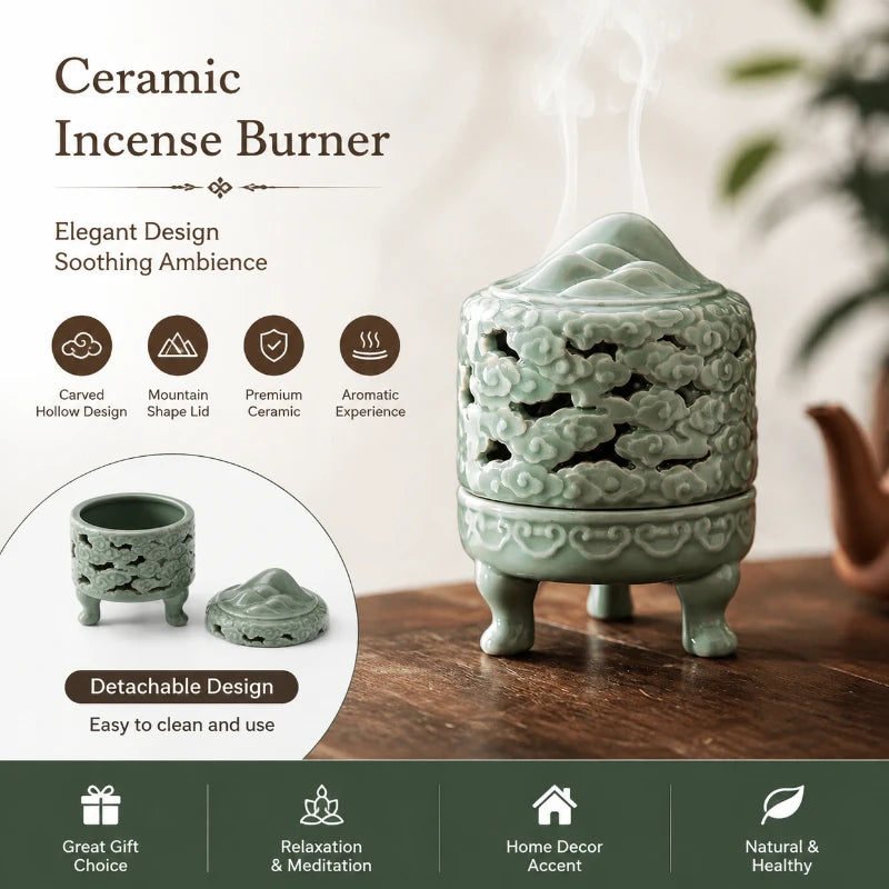 Ceramic Jiangshan Incense Burner – Handmade Sandalwood Holder Incense Burner Babs