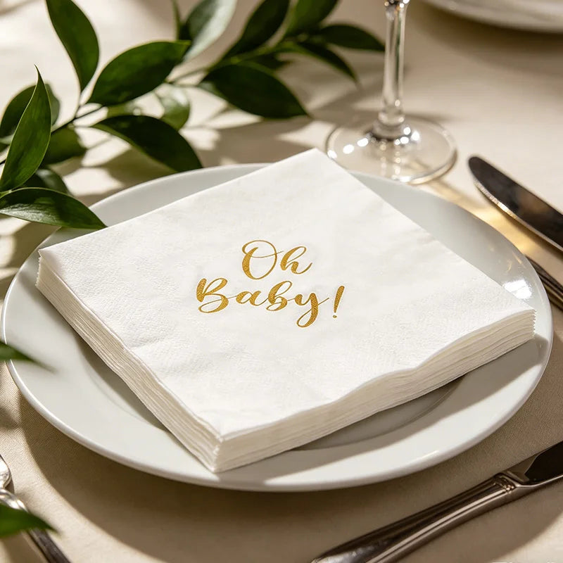 20Pcs Oh Baby Paper Napkins – Baby Shower & Gender Reveal Disposable Party Napkins Babs
