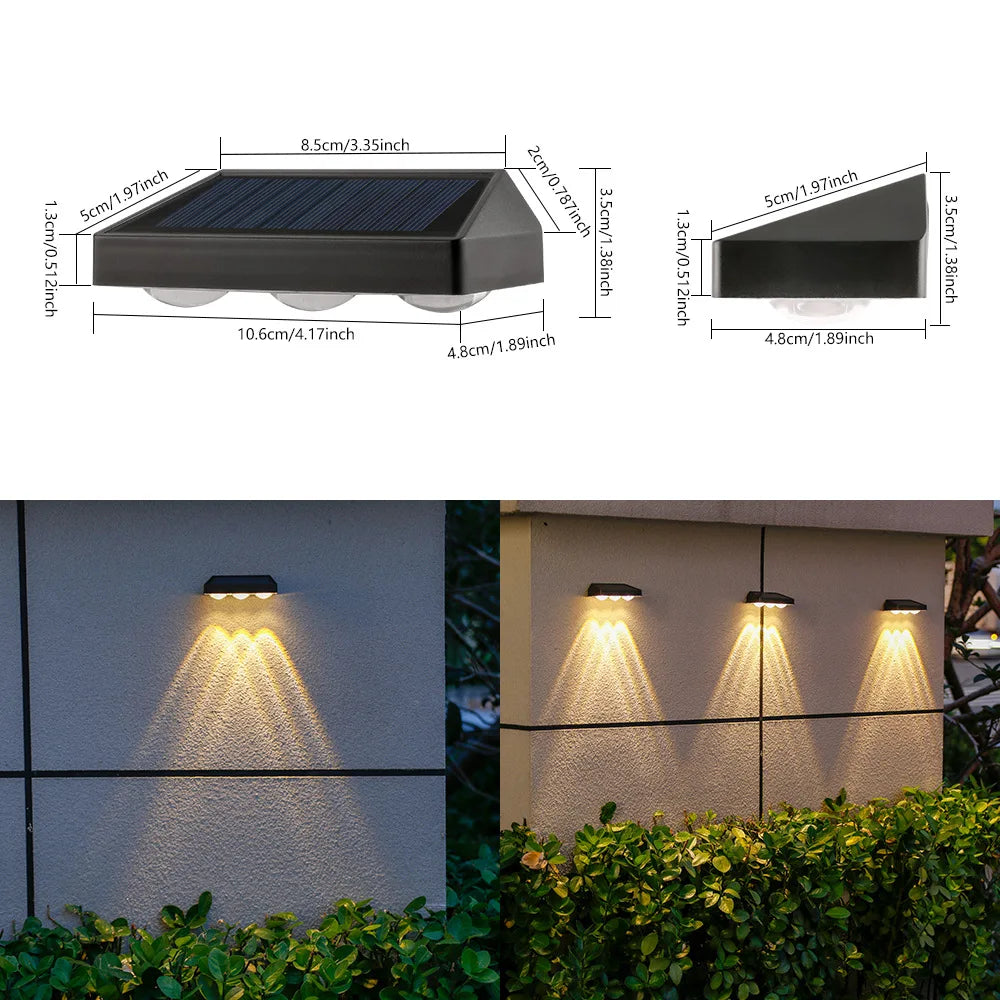Solar LED Wall Light IP65 Waterproof – Garden, Deck & Pathway Solar Outdoor Light Babs Warm-3LED-2PCS