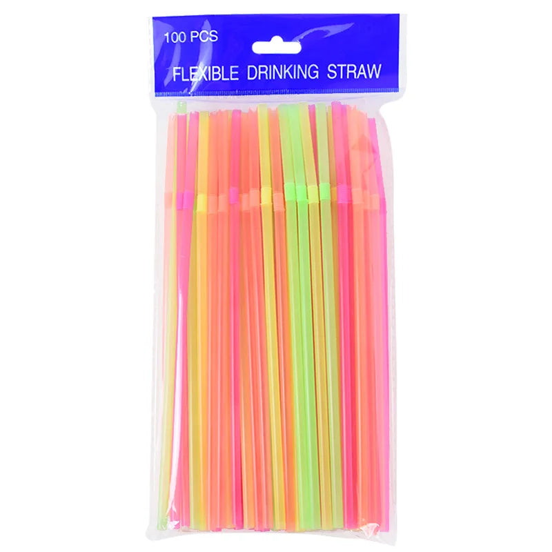 100-600Pcs Neon Bendable Disposable Straws – Party Supplies Disposable Drinking Straws Babs