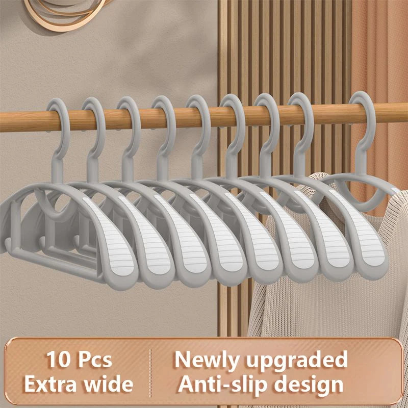 10-Pack Non-Slip Wide Plastic Hangers – No Shoulder Bump Clothes Hangers Babs 10Pcs wide-Grey