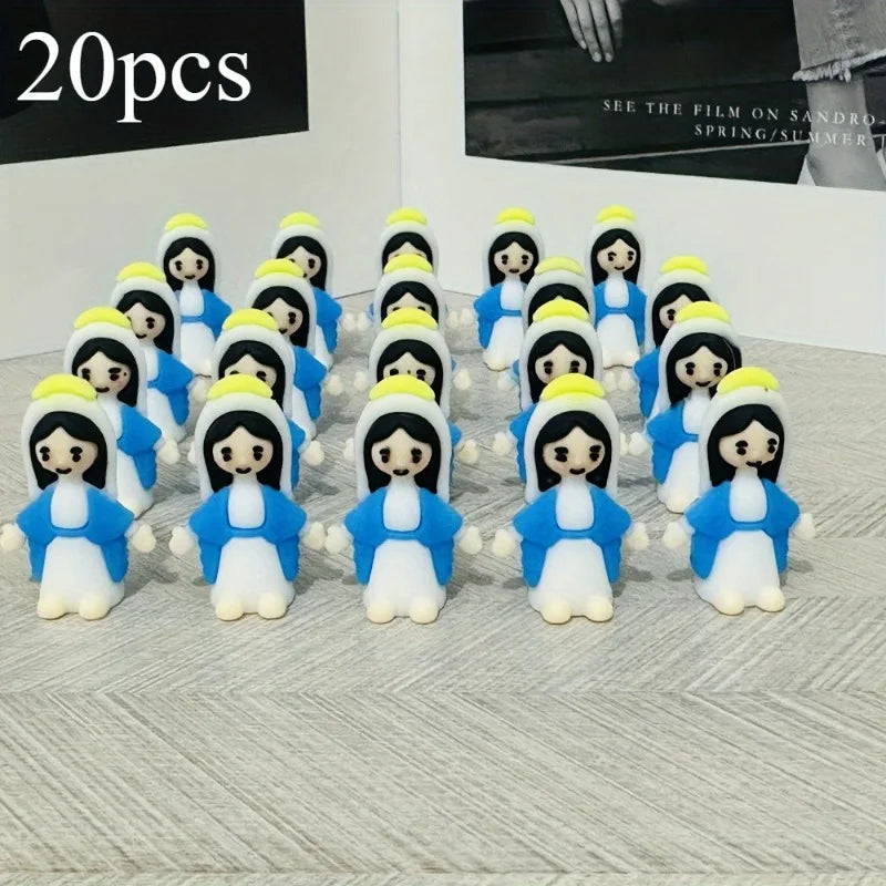 20pcs Mini Blue Maria PVC Statues | Holiday Tabletop Décor Decorative Figurines Babs