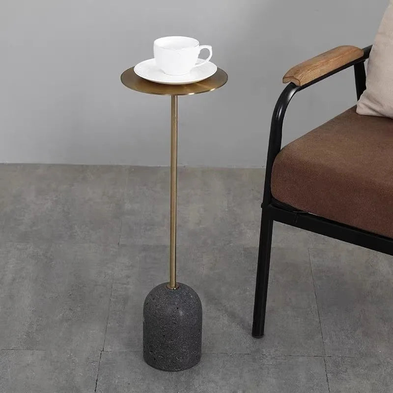 Modern Round Travertine & Stainless Steel Side Table | 60CM Side Table Babs Black-Gold-20X60