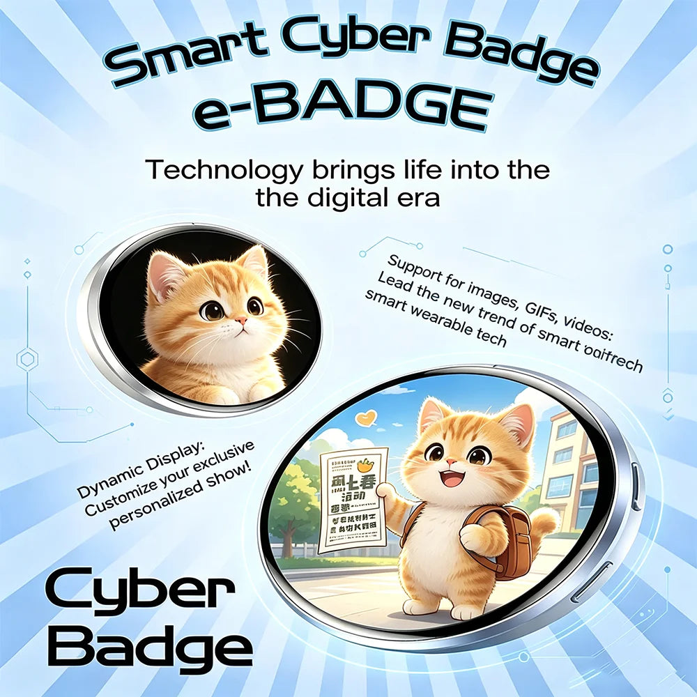 Electronic Smart Badge 1.7" HD Touch Screen Bluetooth GIF LED Display Electronic Display Badge Babs