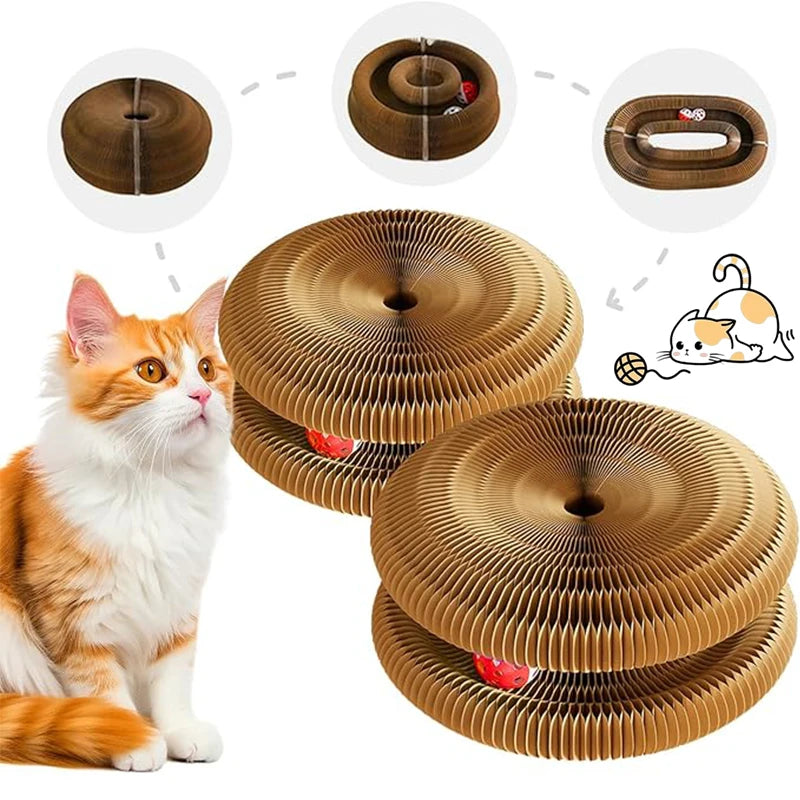Foldable Accordion Cat Scratcher Board with Ball & Track Toy Cat Scratcher Toy Babs