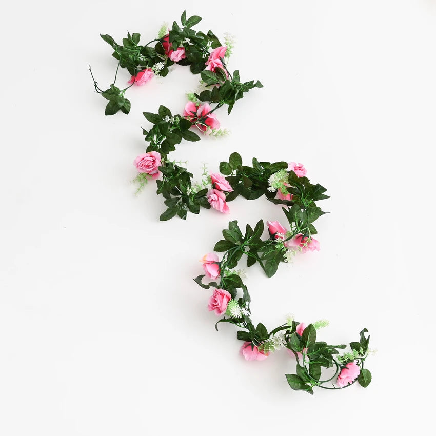 220CM Artificial Rose Vine Silk Garland – Wedding & Home Decor Artificial Flower Garland Babs Pink