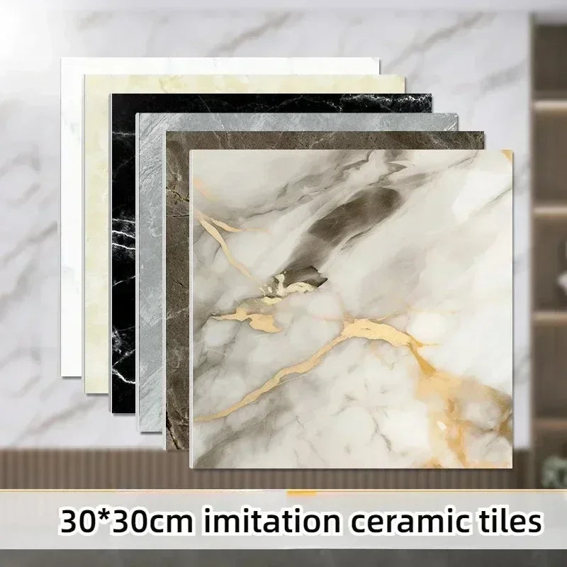 10pcs Self-Adhesive Marble PVC Tile Wall Stickers 30×30cm Peel & Stick Wall Tiles Babs