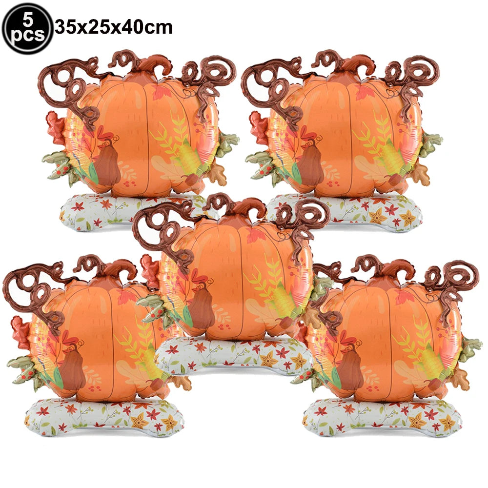 5-Piece Thanksgiving Foil Balloon Set – Maple Leaf, Acorn & Squirrel Party Foil Balloons Babs Deep Sapphire As show