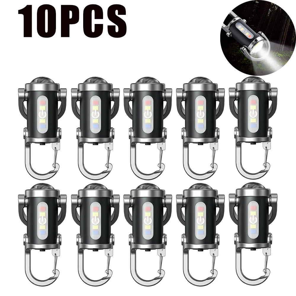 Rechargeable COB Keychain Flashlight 7 Modes – Emergency Work Light Keychain Flashlight Babs 10PCS