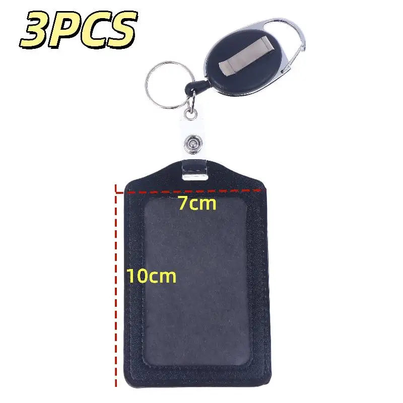 PU ID Card Holder Retractable Reel & Lanyard – 1 or 3 Pack ID Card Holder Babs B 3pcs
