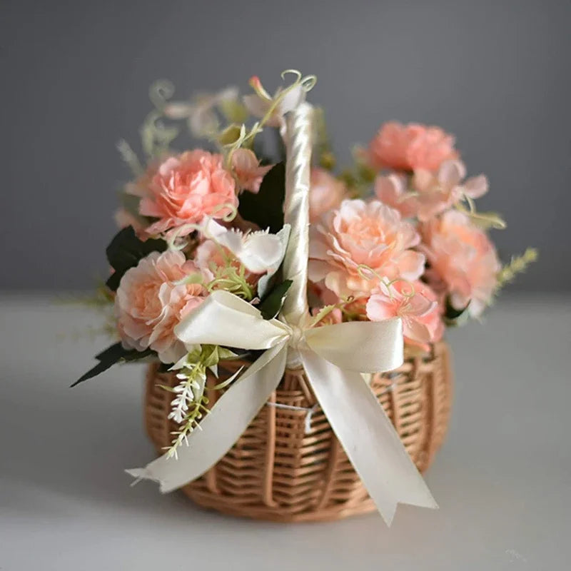 Hand-Woven Wicker Flower Basket with Handle – Wedding & Picnic Wicker Storage Basket Babs