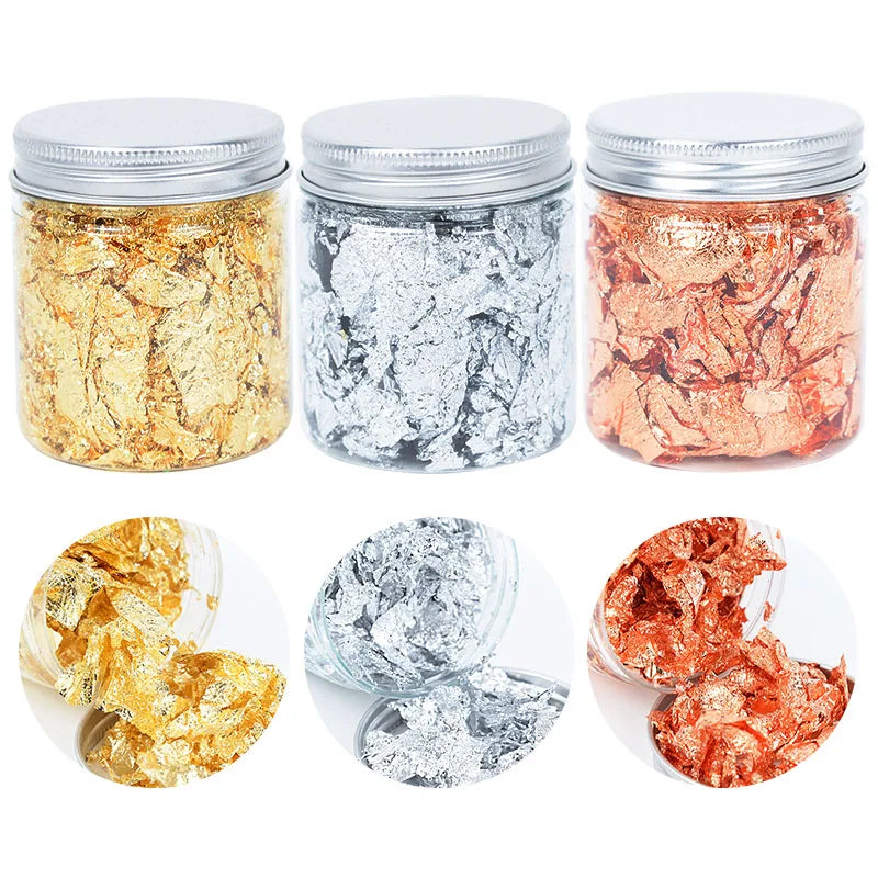 Gold Silver Copper Foil Flakes 3g – Nail Art & DIY Craft Craft Foil Flakes Babs