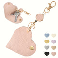 Heart-Shaped Leather Key Bag with Retractable Pull Tab Leather Key Holder Babs Pink