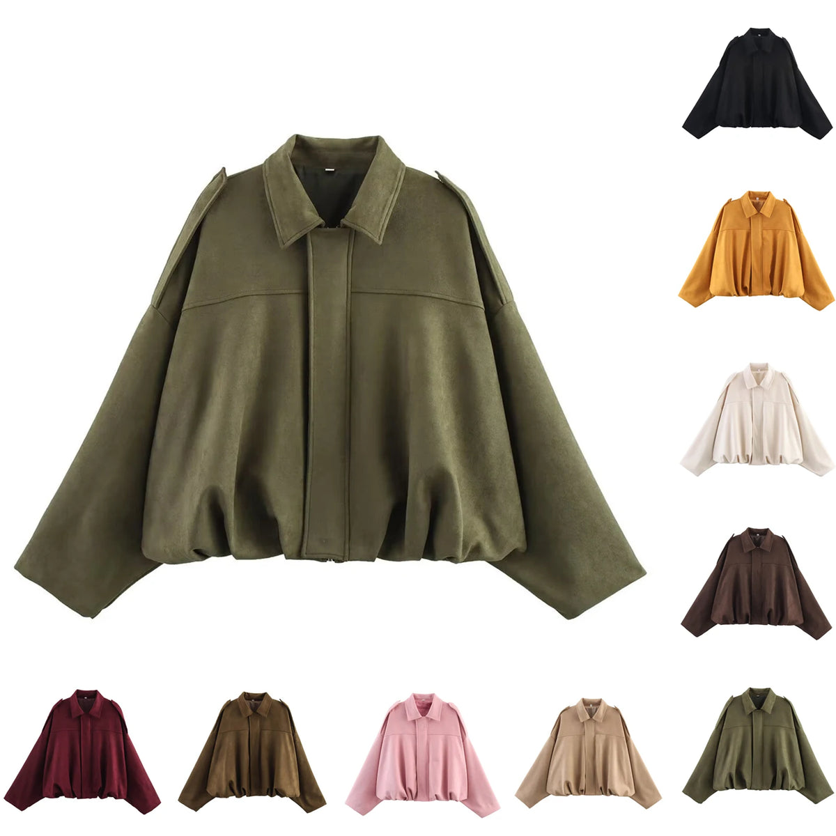 Women's Vintage Oversized Pilot Jacket – Puff Sleeve Streetwear Women's Pilot Jacket Babs