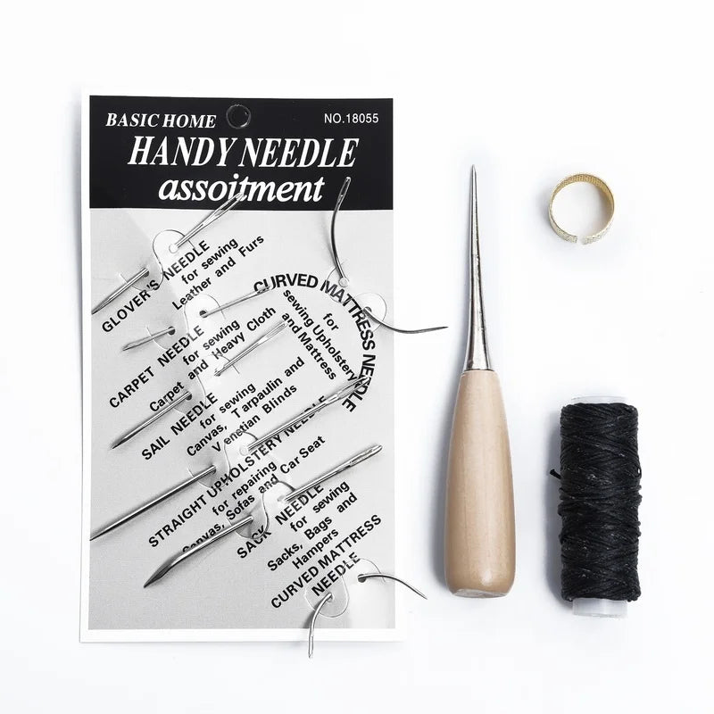 Leather Craft Sewing Awl Kit – Needles, Thimble & Waxed Thread Leathercraft Sewing Kit Babs