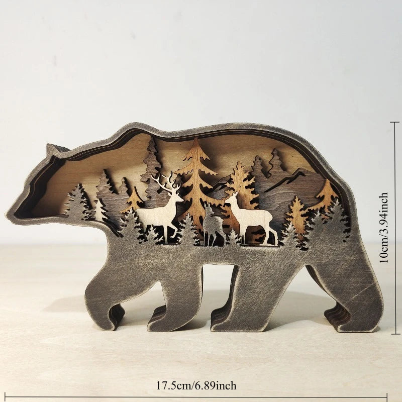 Wooden Multi-Layer Carved Animal Ornament | Home Décor Wooden Carved Ornament Babs bear