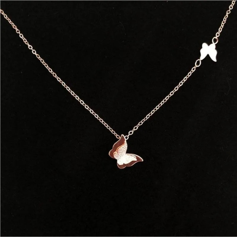 Women's Double Butterfly Copper Pendant Necklace | Scrub Finish Pendant Necklace Babs
