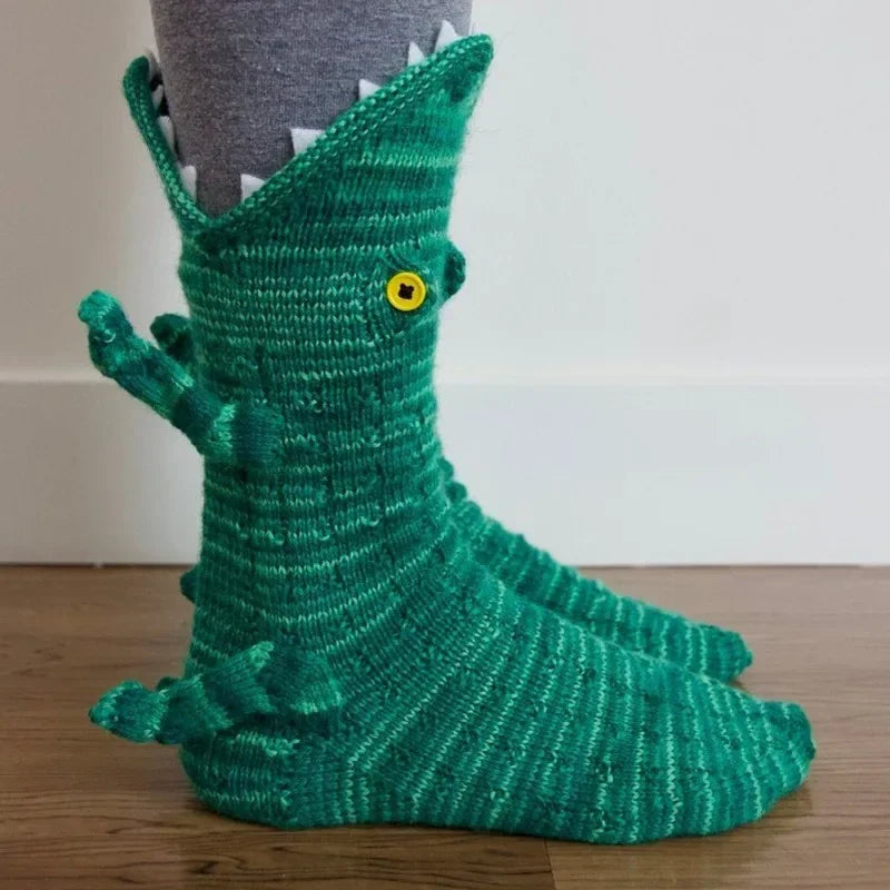 Knitted Crocodile Animal Socks – Funny Novelty Christmas Gift Novelty Knit Socks Babs As shown Green