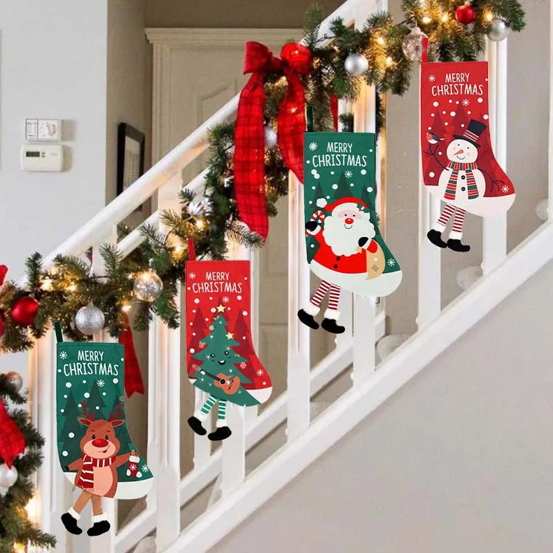Large Christmas Stockings – Snowman & Reindeer Hanging Decor Christmas Stocking Babs