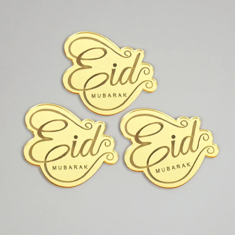 Gold Eid Mubarak Acrylic Cake Toppers – Ramadan Party Decor Cake Toppers Babs Eid Mubarak 7 10pcs