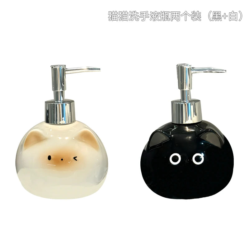 Ceramic Cat Soap Dispenser – Press Pump Bottle for Bathroom Ceramic Soap Dispenser Babs 2PCS