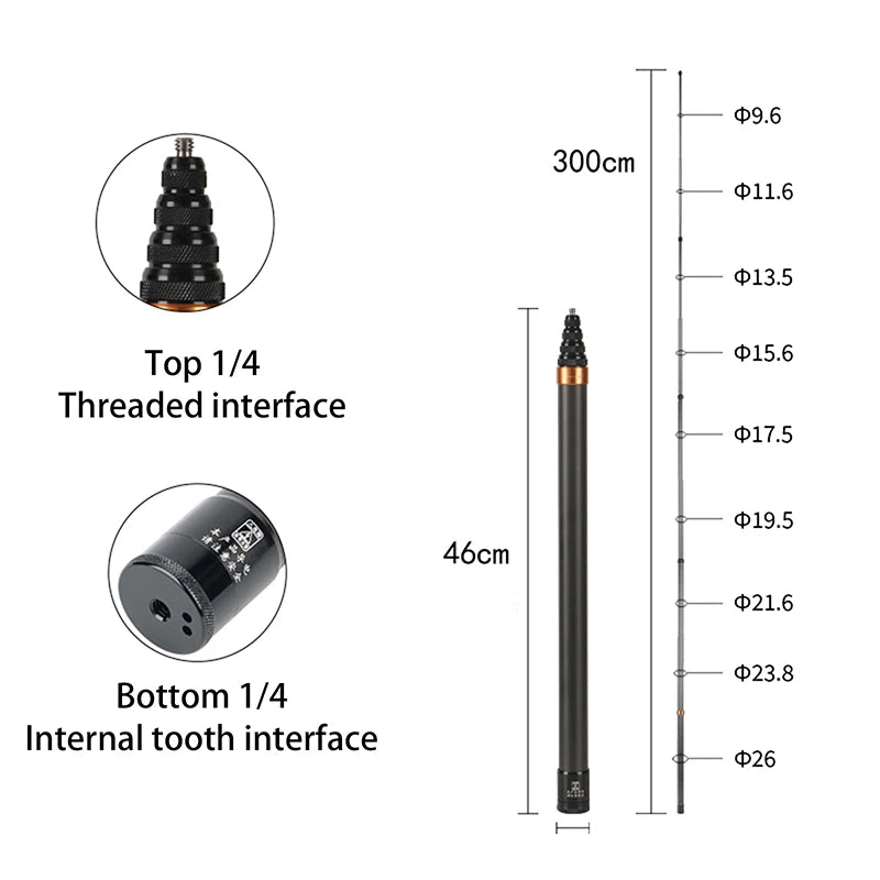 Carbon Fiber Invisible Selfie Stick 3M for Insta360 Cameras Camera Selfie Stick Babs one size