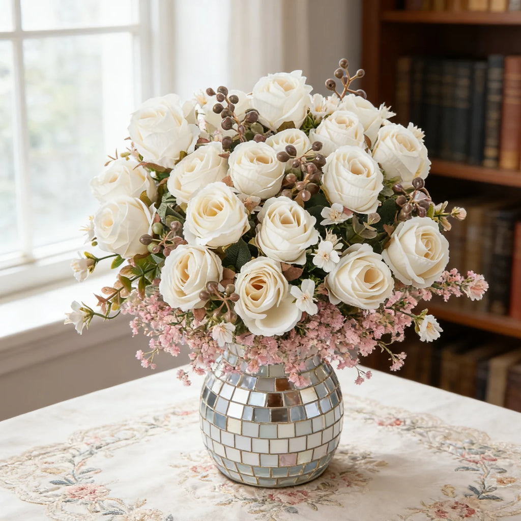 Silk Rose Artificial Flower Bouquet – Wedding & Home Decor Artificial Flower Bouquet Babs