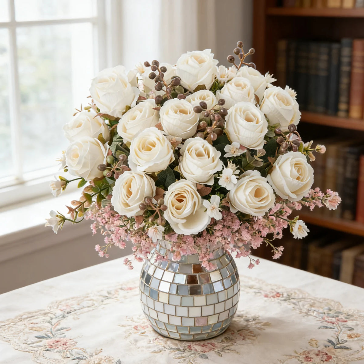 Silk Rose Artificial Flower Bouquet – Wedding & Home Decor Artificial Flower Bouquet Babs