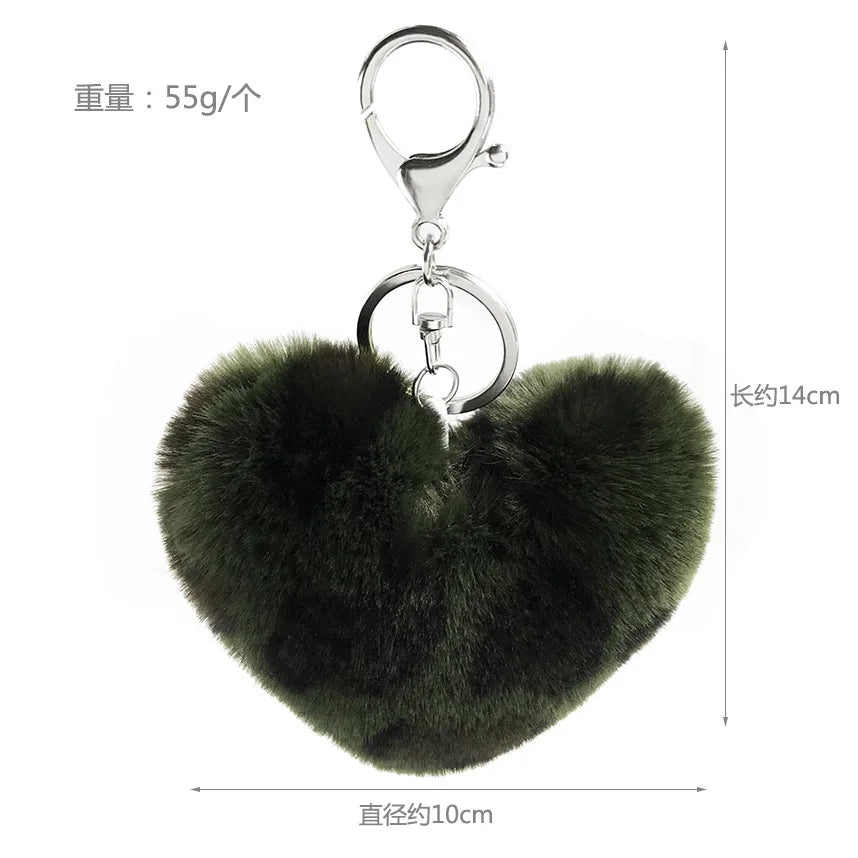 Leopard Fur Ball Keychain Heart Key Ring Bag Pendant Fur Ball Keychain Babs