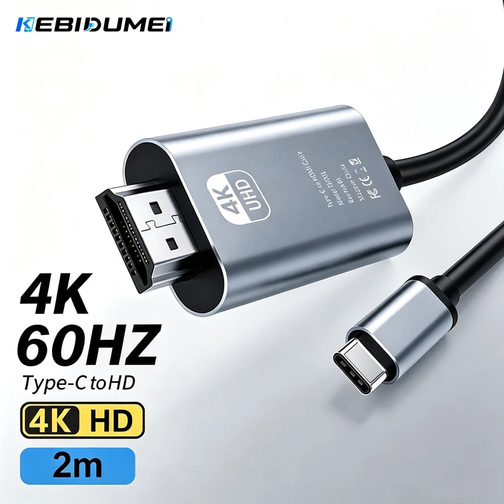 KEBIDUMEI 4K@60Hz USB-C to HDMI Cable 2M Video Adapter USB-C HDMI Cable Babs