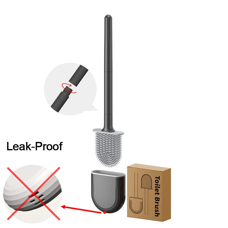 Wall-Mounted Silicone Toilet Brush Set – No-Drill, Quick-Dry Toilet Brush Set Babs Leak Proof Black