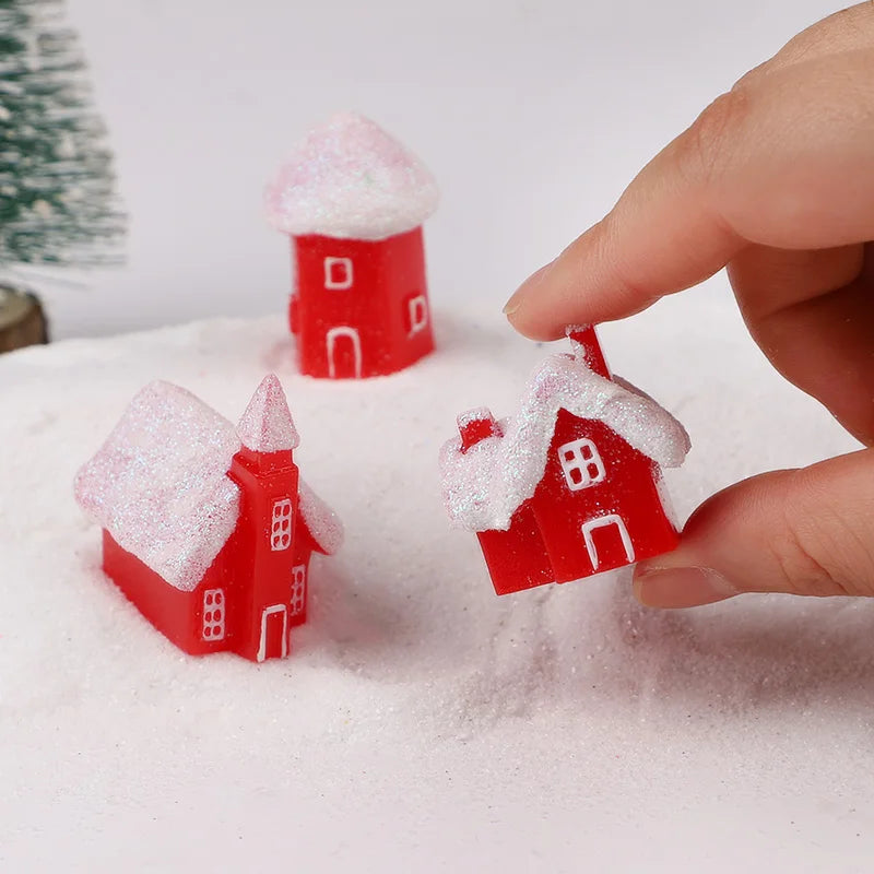 4pcs Christmas Village Resin Figurines – Snowy Miniature Houses Christmas Village Figurines Babs