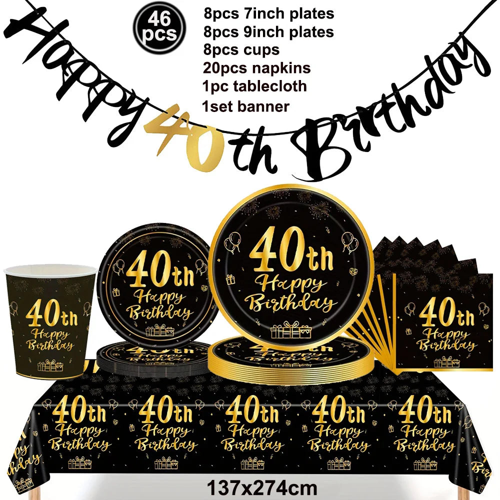 40th Birthday White & Gold Disposable Party Tableware Set Disposable Party Tableware Babs Silver