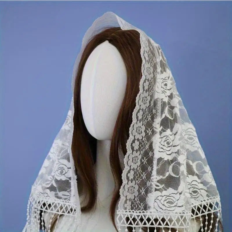 Embroidered Tassel Lace Veil – Spanish Mantilla Church Shawl Lace Mantilla Veil Babs
