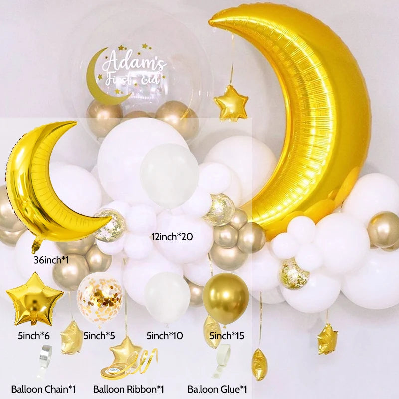 60Pcs Moon Star Balloons – Eid Mubarak & Ramadan Party Decor Party Balloon Set Babs 60pcs set1 as picture