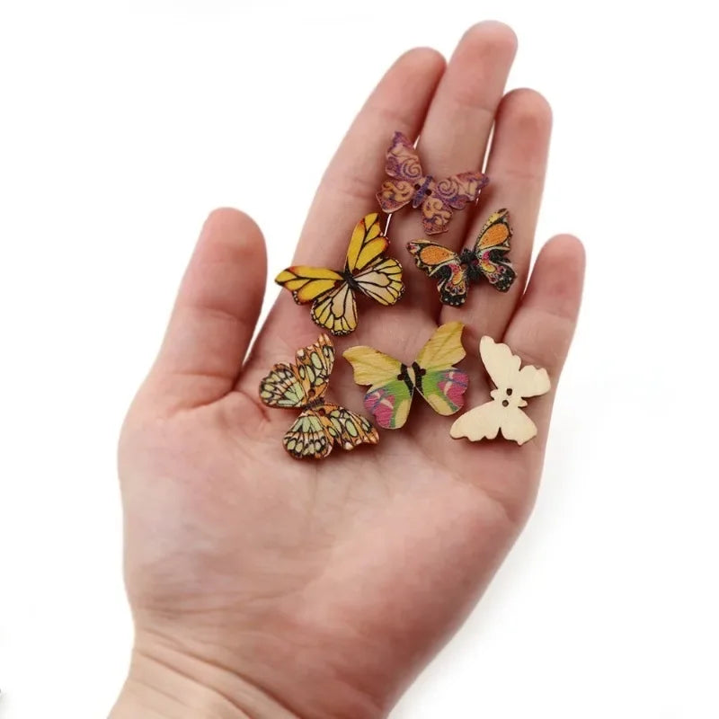 50Pcs Butterfly Wooden Buttons 2-Hole Mixed Colors – DIY Craft Wooden Craft Buttons Babs