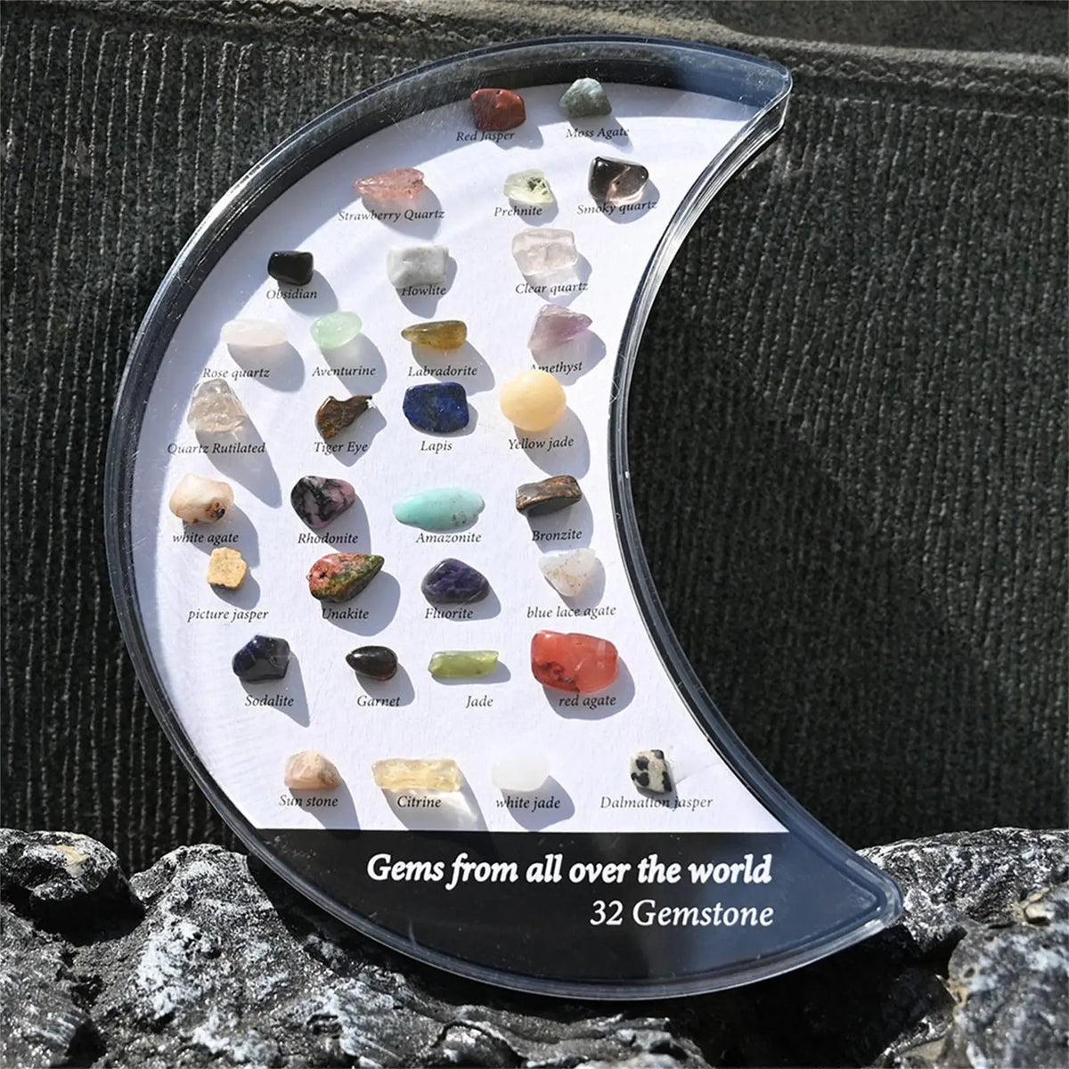 32-Piece Crystal Rock & Mineral Specimen Collection Display Box Crystal Specimen Set Babs