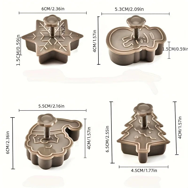 4-Piece Christmas Cookie Cutter & Press Mold Set | Holiday Baking Cookie Cutter Set Babs