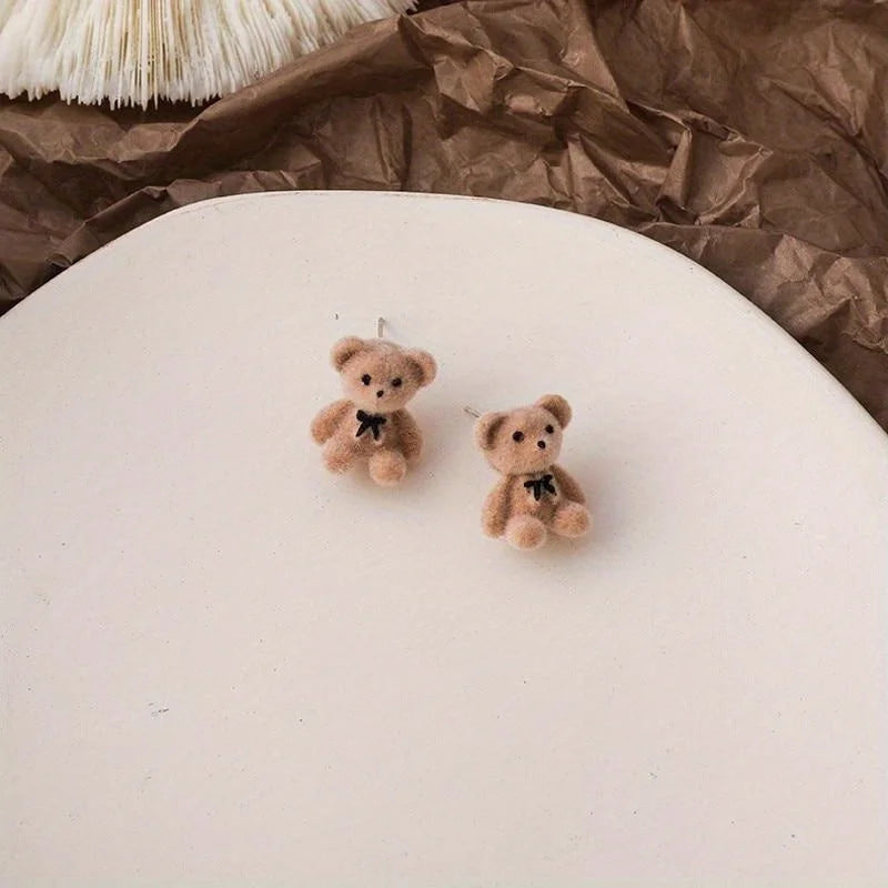 Plush Rabbit Stud Earrings – S925 Silver, Women & Girls Animal Stud Earrings Babs Beige bear