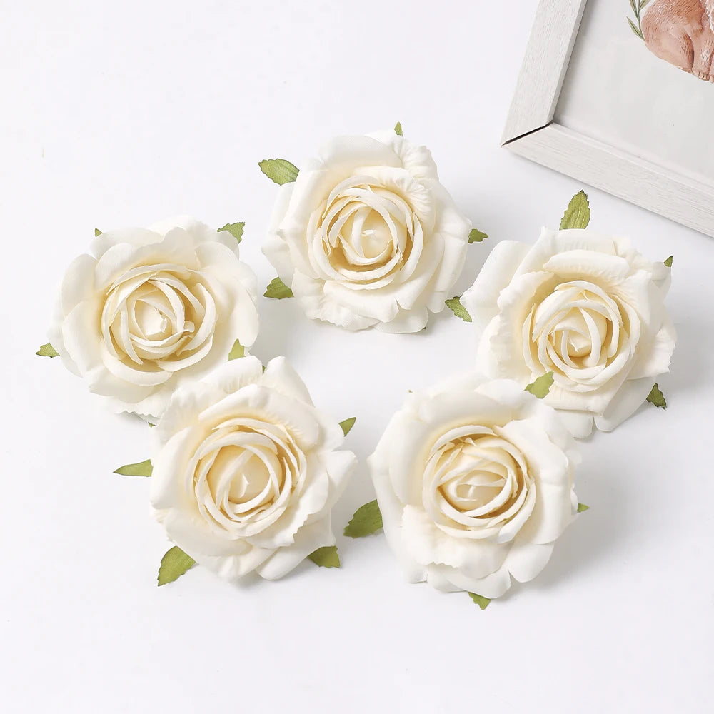 Silk Rose Artificial Flower Heads 7cm – Wedding & Home Décor Artificial Silk Flowers Babs Milk White 5Pcs