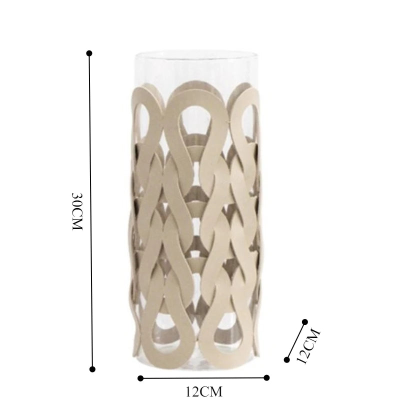 Aesthetic Glass & Leather Flower Vase | Modern Home Décor Decorative Flower Vase Babs Brown - Tall Style