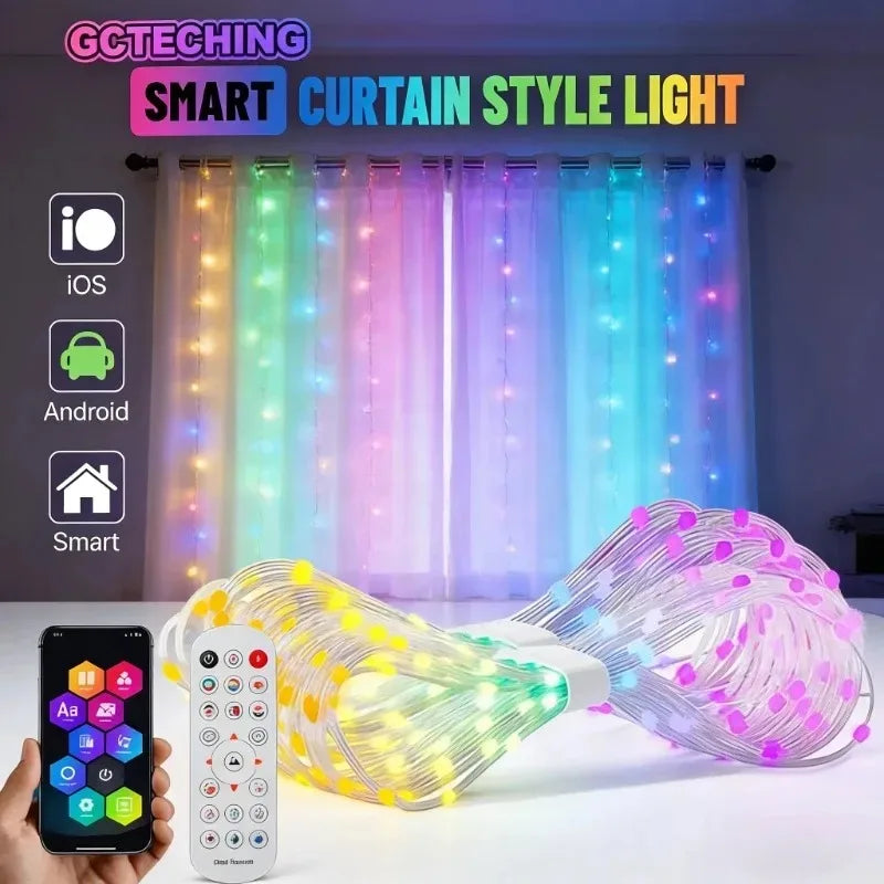 RGB Smart Curtain LED Lights – Bluetooth App, USB, DIY Colors LED Curtain String Lights Babs