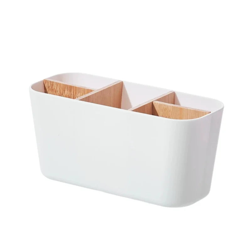 5-Slot Bamboo-Style Toothbrush Holder – Bathroom Countertop Organizer Toothbrush Holder Babs White