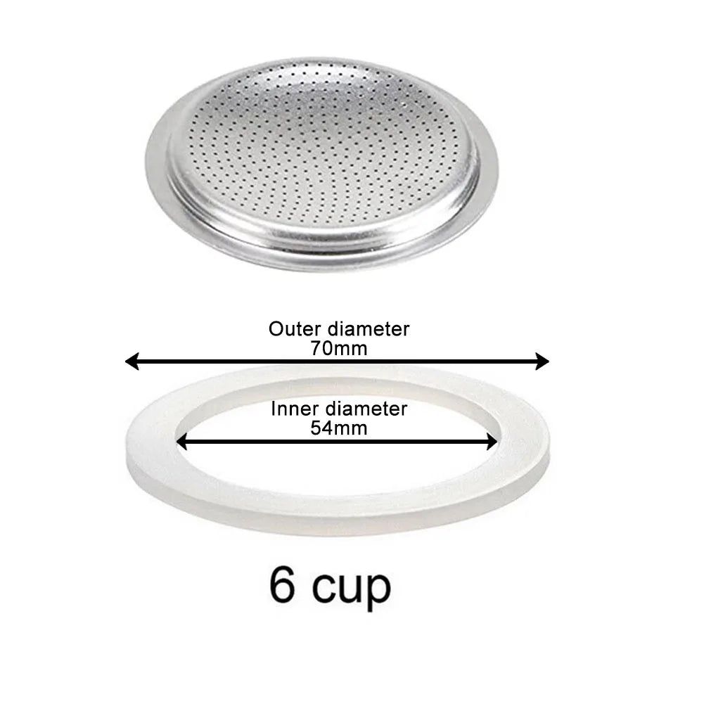 Silicone Moka Pot Seal Ring & Filter Screen – 6 Sizes Moka Pot Seal Ring Babs 6 cup sieve