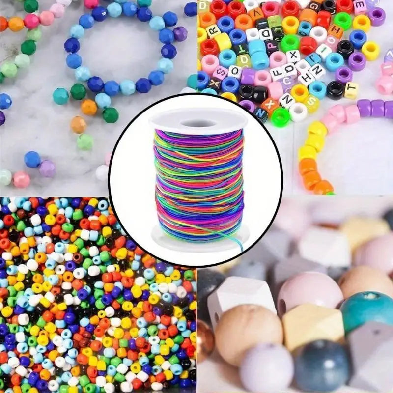 50m Rainbow Elastic Beading Cord – Stretchy DIY Jewelry String Elastic Beading Cord Babs
