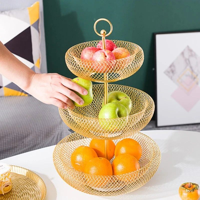 Nordic 3-Tier Iron Fruit Basket | Modern Home Storage Plate Tiered Fruit Basket Babs